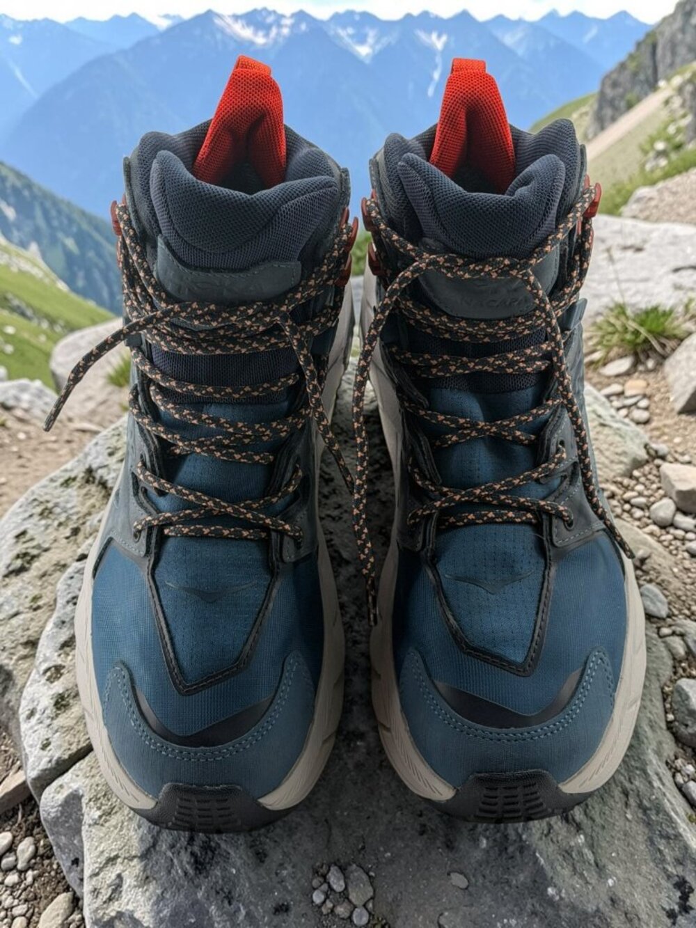 HOKA W Anacapa Mid GTX Navy Orange Hiking Boots 7B - Picture 2 of 8